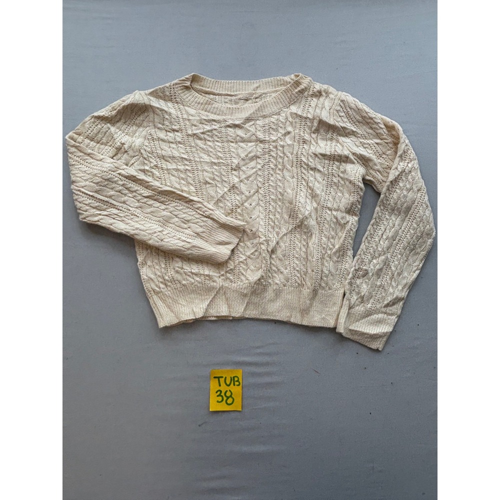 Dazy Cream Beige Cable Knit Cropped Sweater Womens XL Crew Neck Long Sleeve